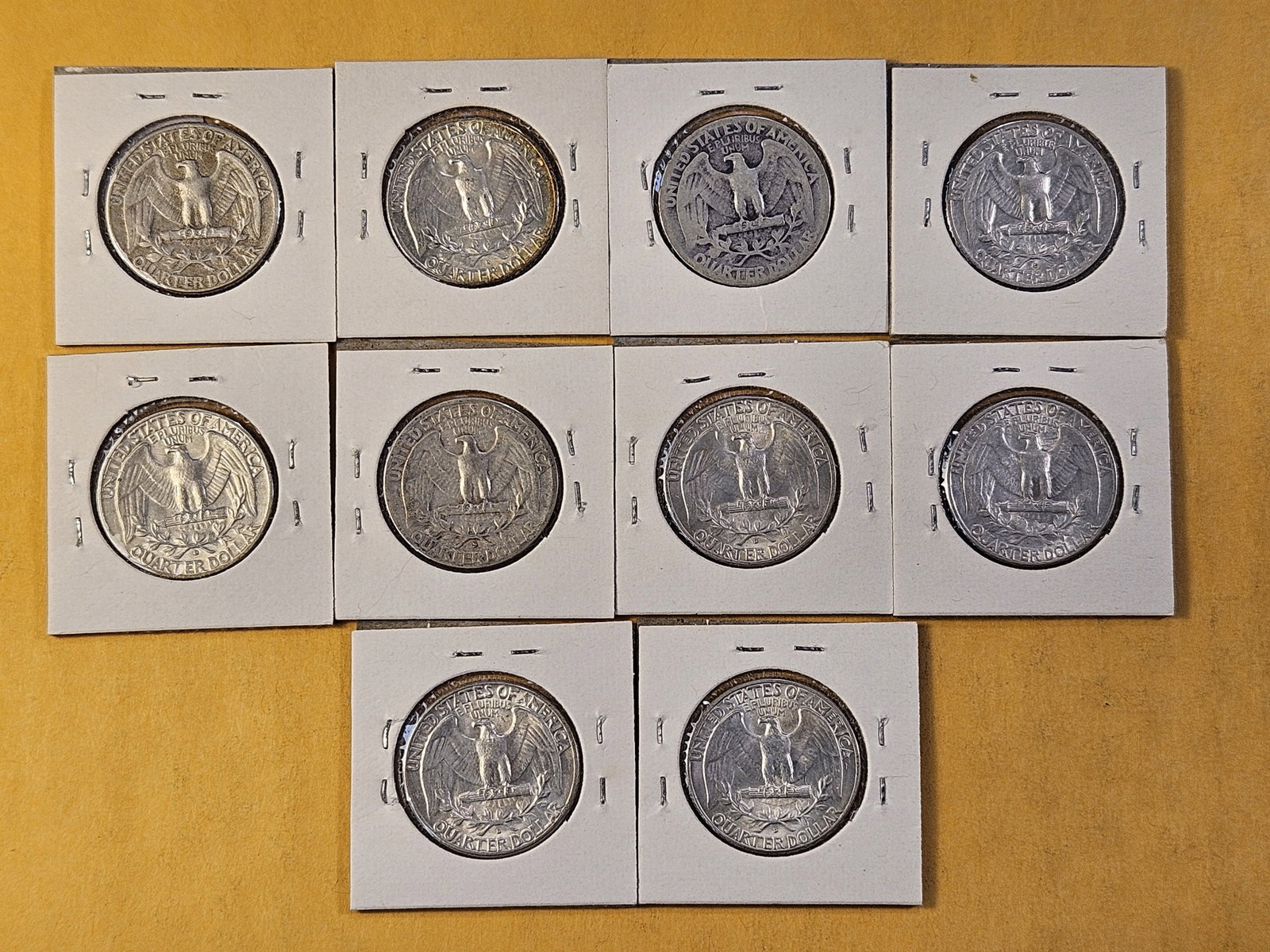 Ten Circulated Washington Silver Quarters - 5