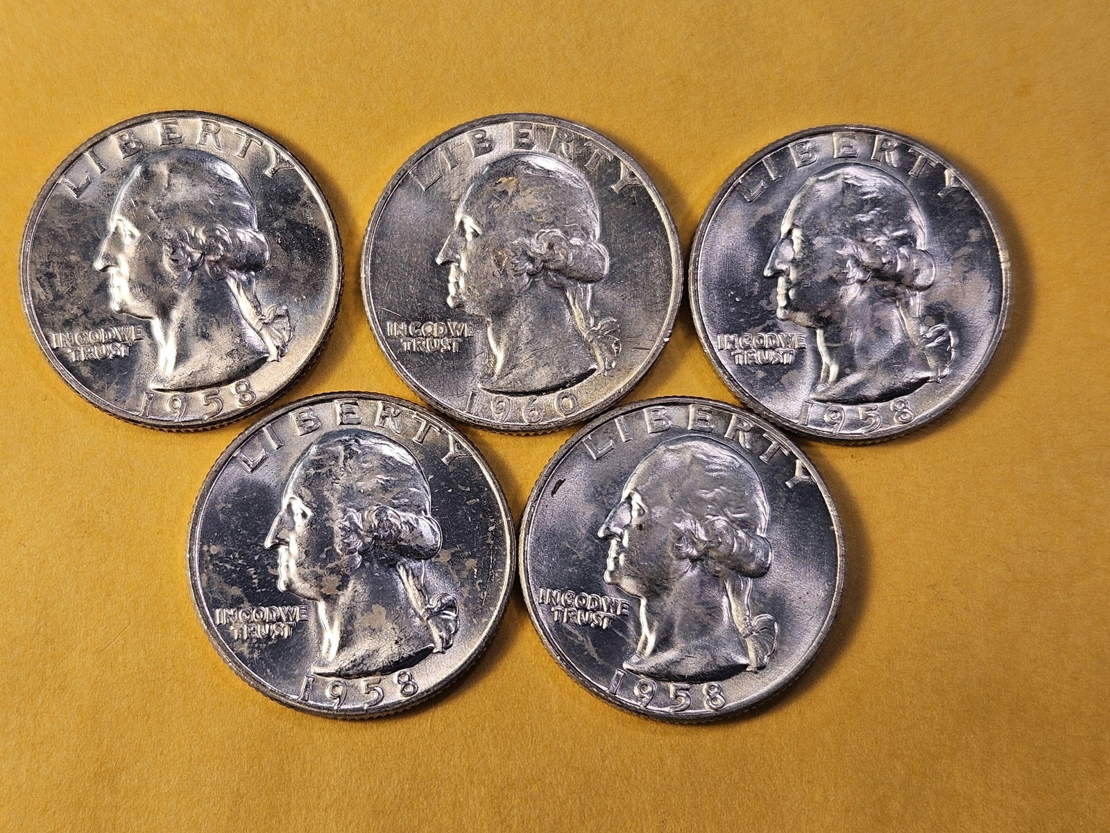 Five Brilliant Uncirculated Washington Silver Quarters - 2