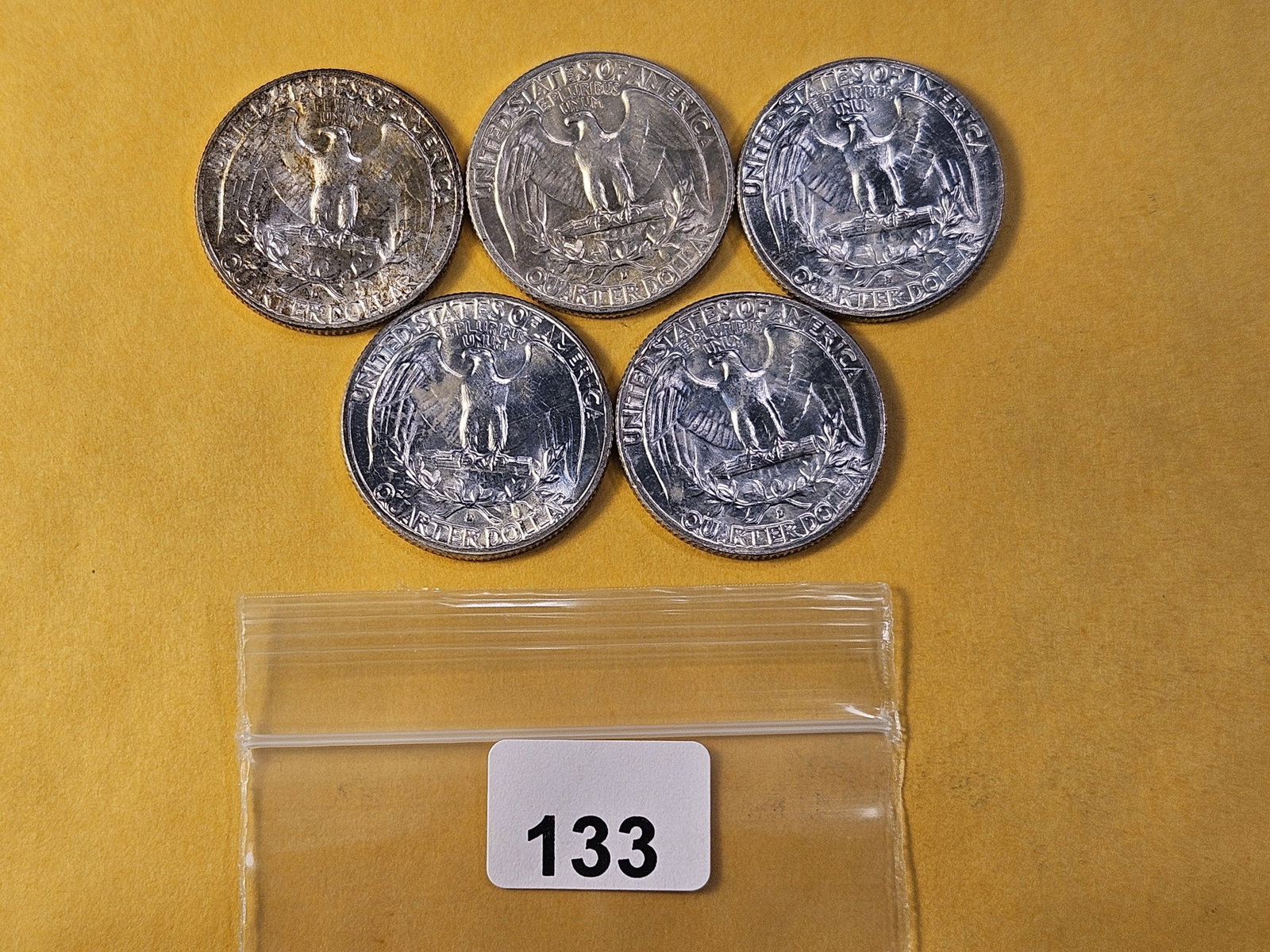 Five Brilliant Uncirculated Washington Silver Quarters - 3