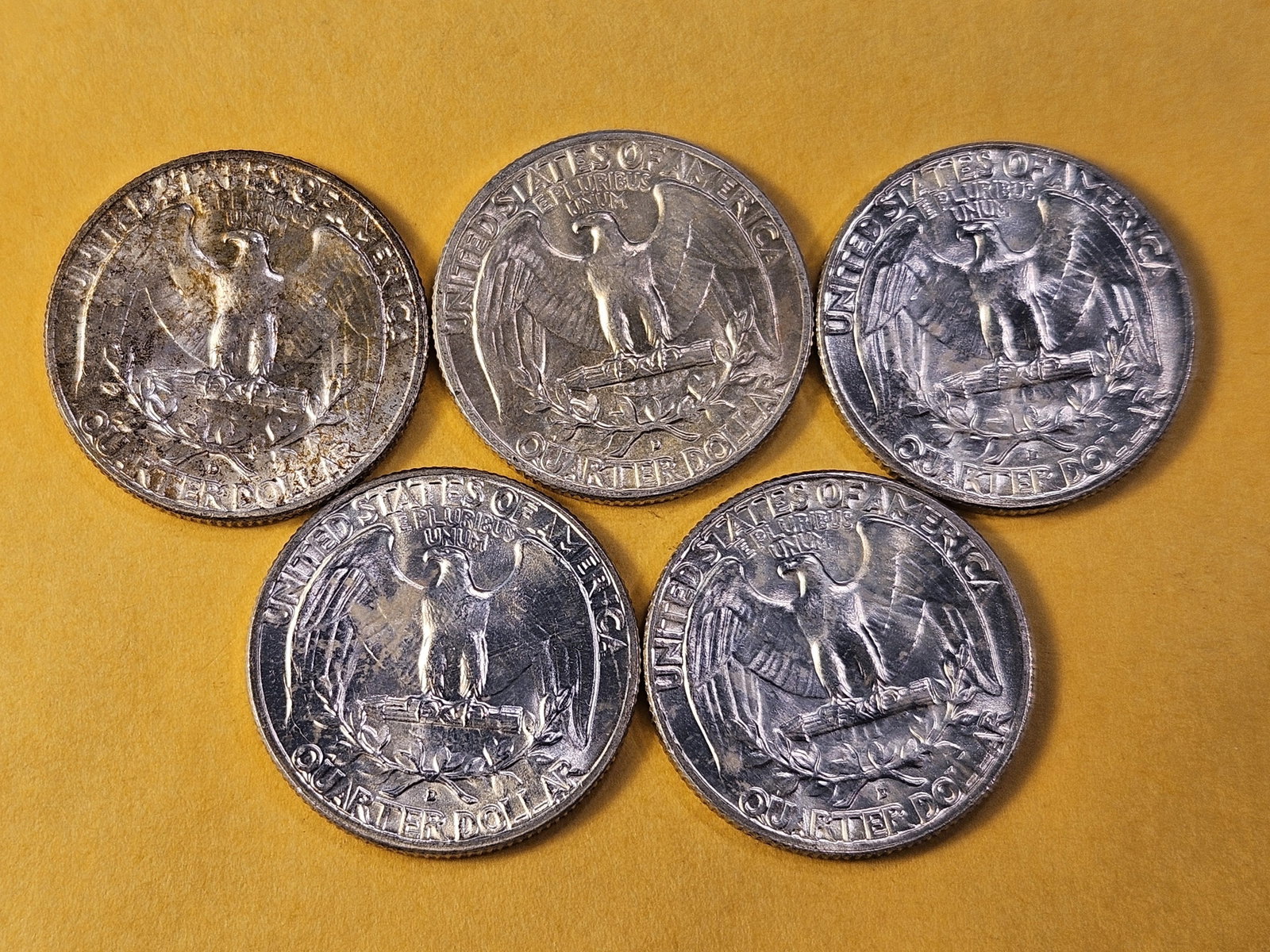 Five Brilliant Uncirculated Washington Silver Quarters - 4