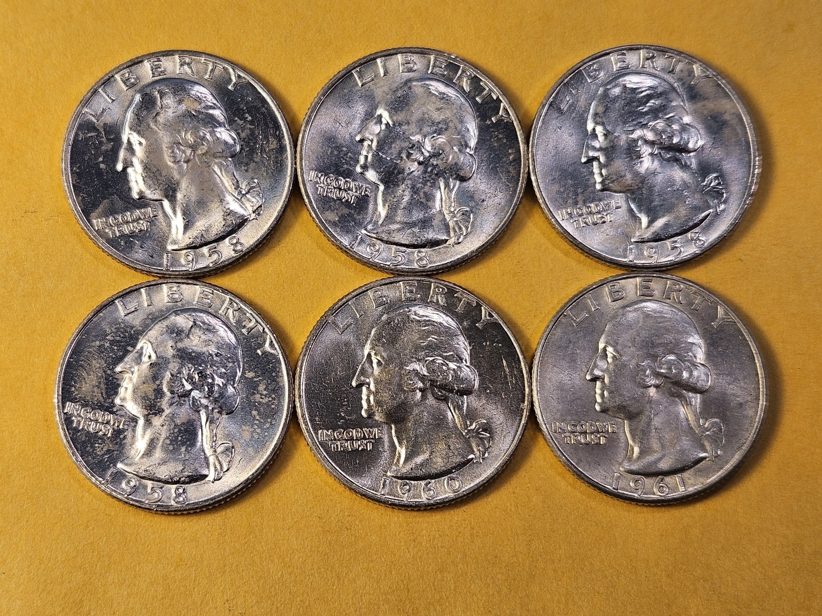 Six Brilliant Uncirculated Washington Silver Quarters - 2