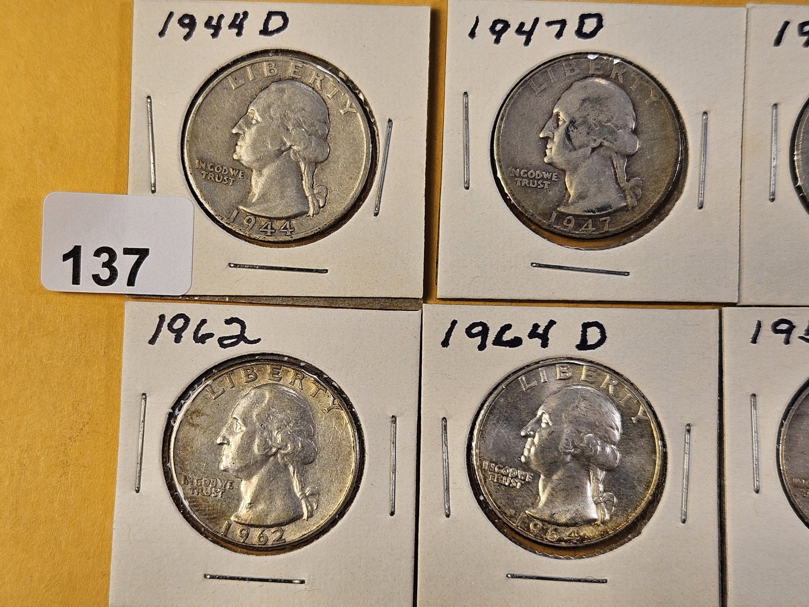 Ten Circulated Washington Silver Quarters - 2