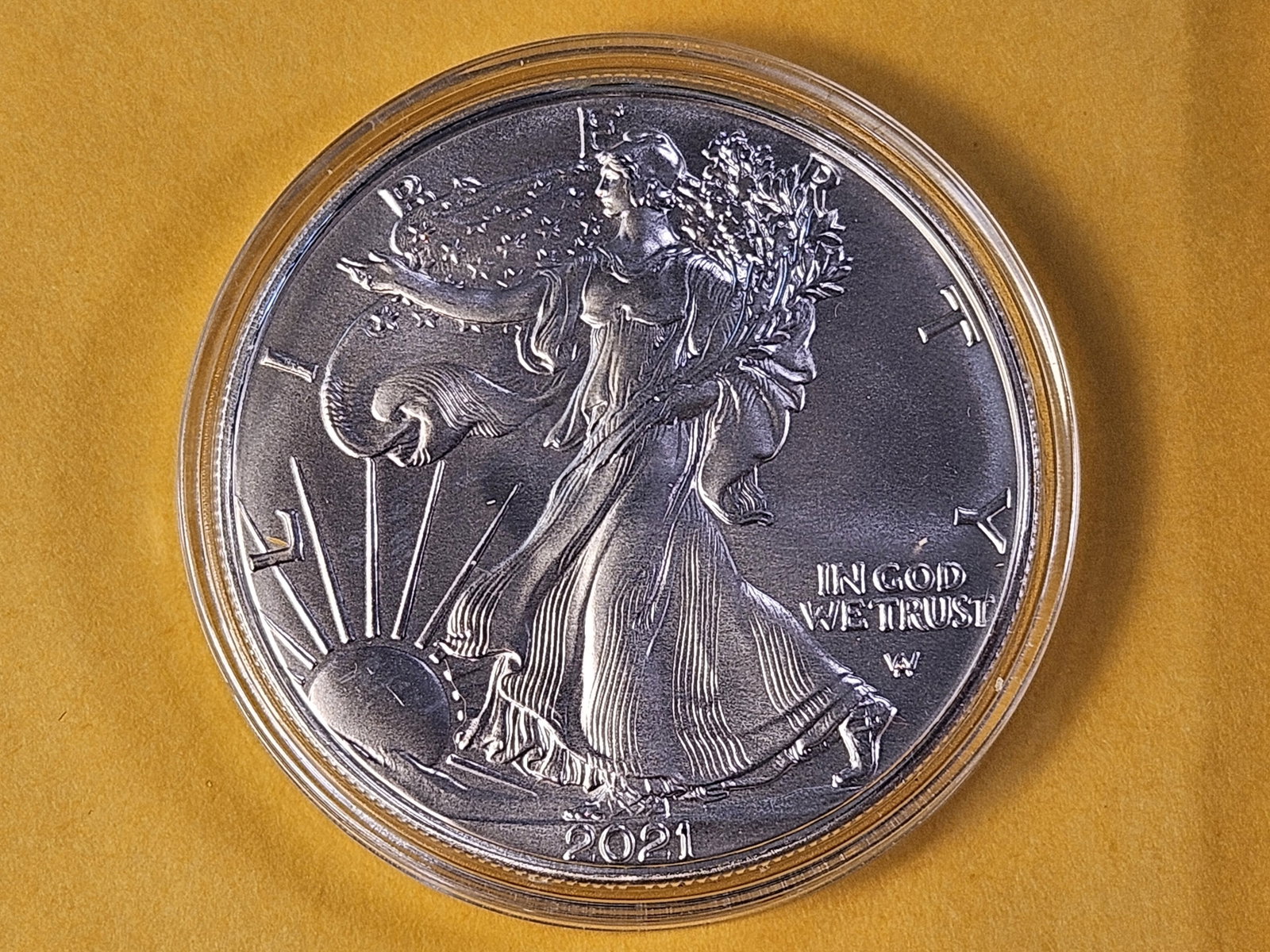 GEM Brilliant Uncirculated 2021 American Silver Eagle: In Plastic Capsule. Type 2