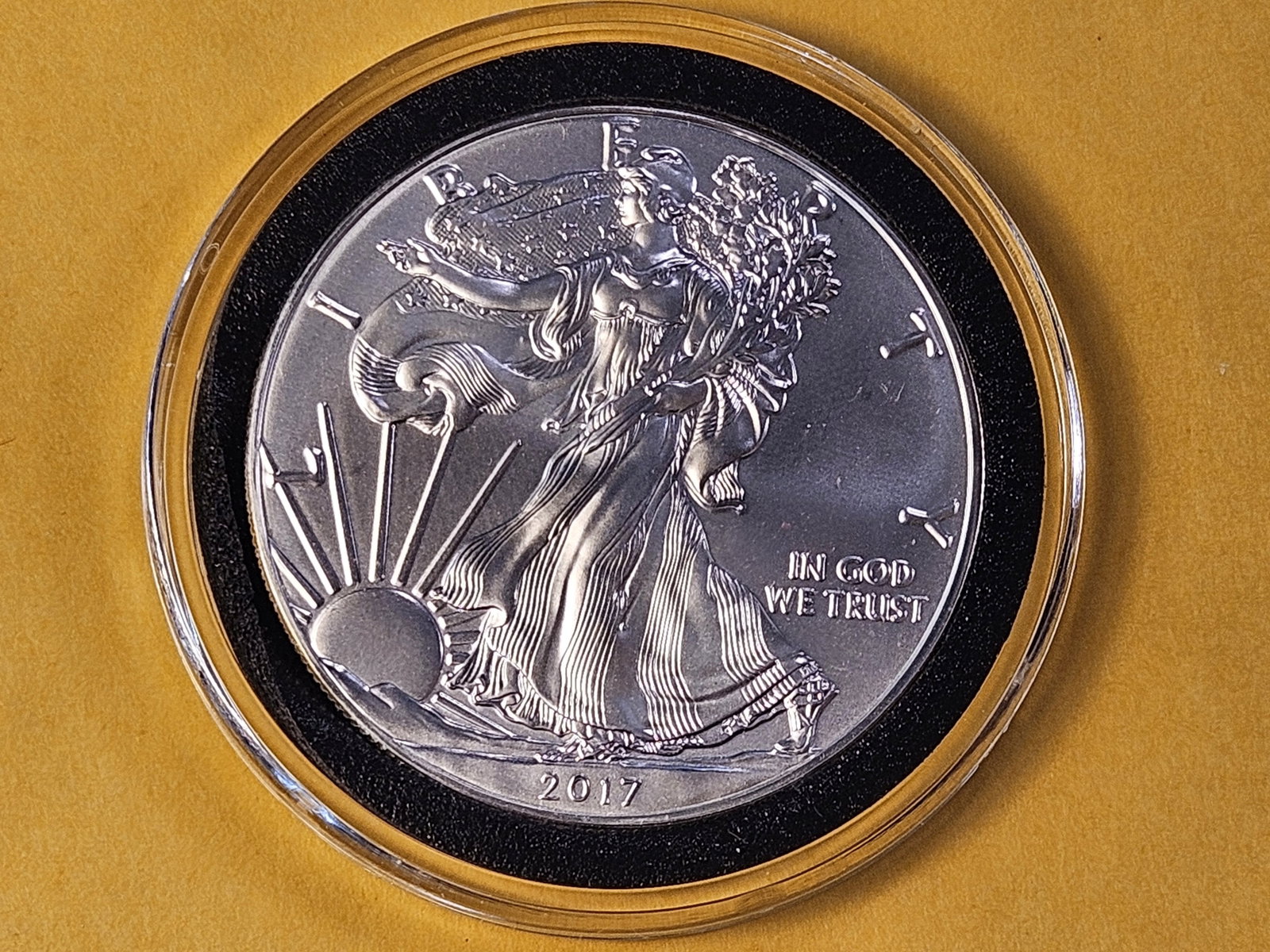 GEM Brilliant Uncirculated 2017 American Silver Eagle: In Plastic Capsule. Radiant Luster!