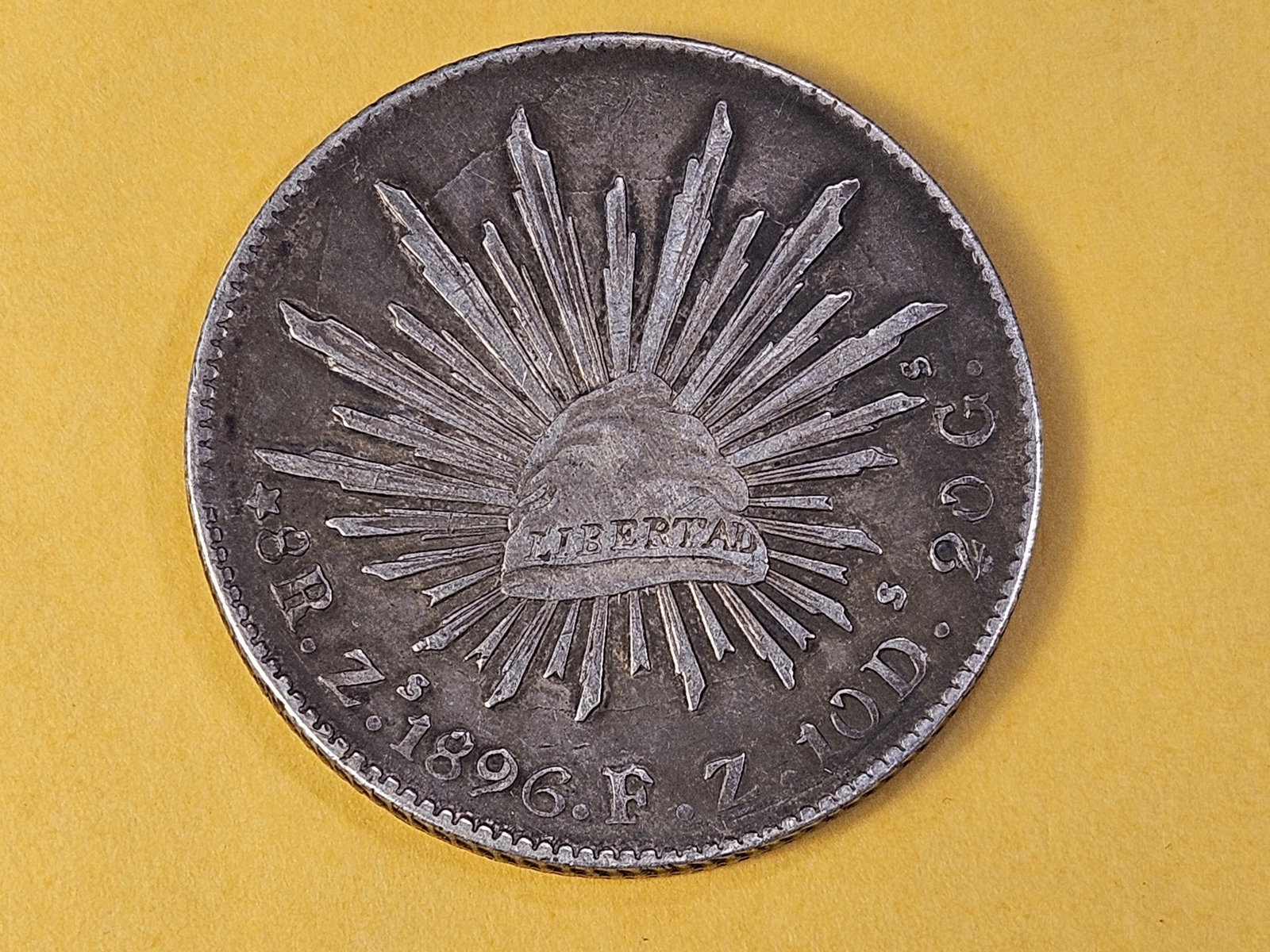 Better Grade 1896 Mexico Silver Eight Reals: Very Fine plus!