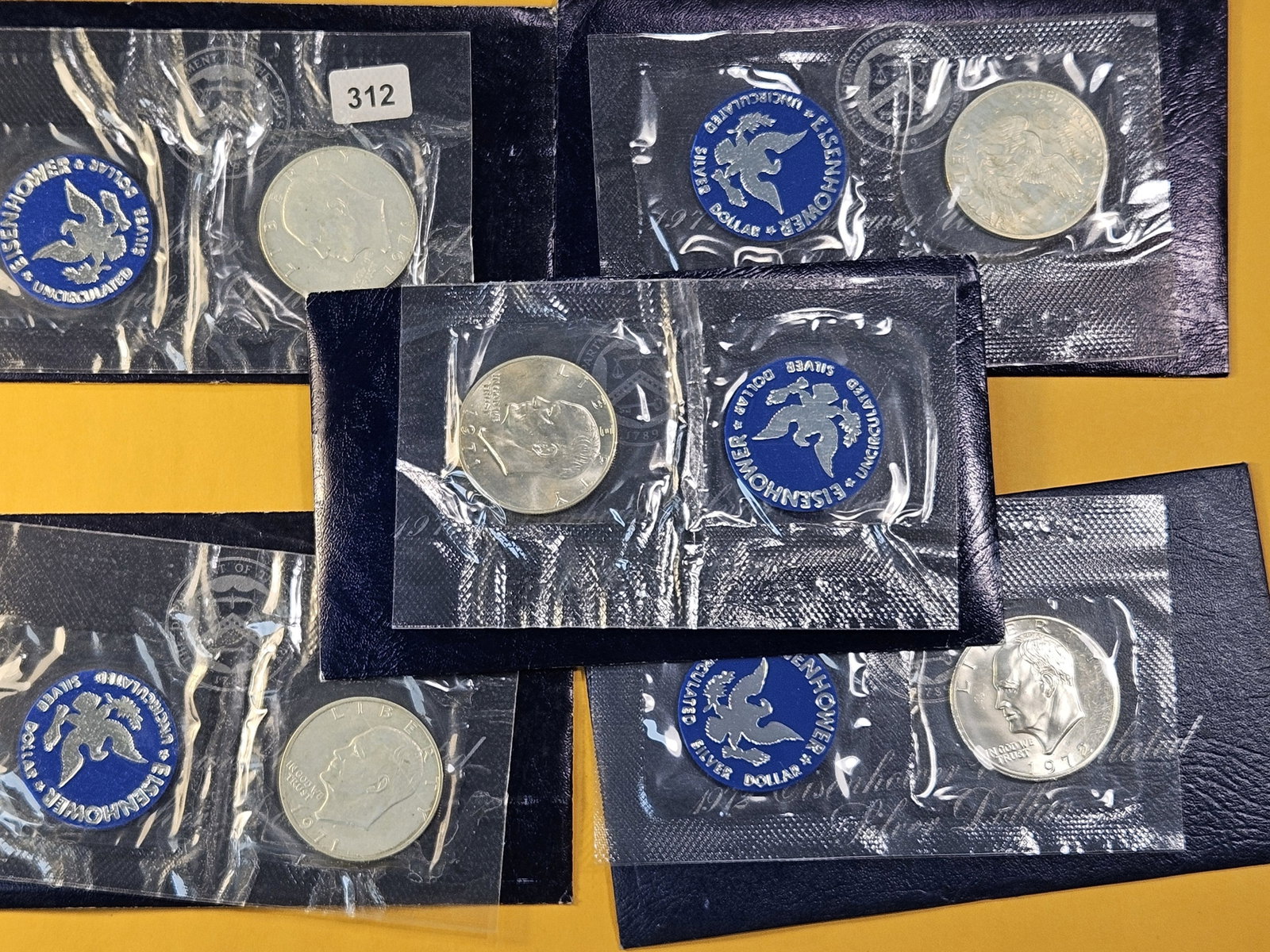 Five US Mint Blue Pack Eisenhower Silver Dollars - 2