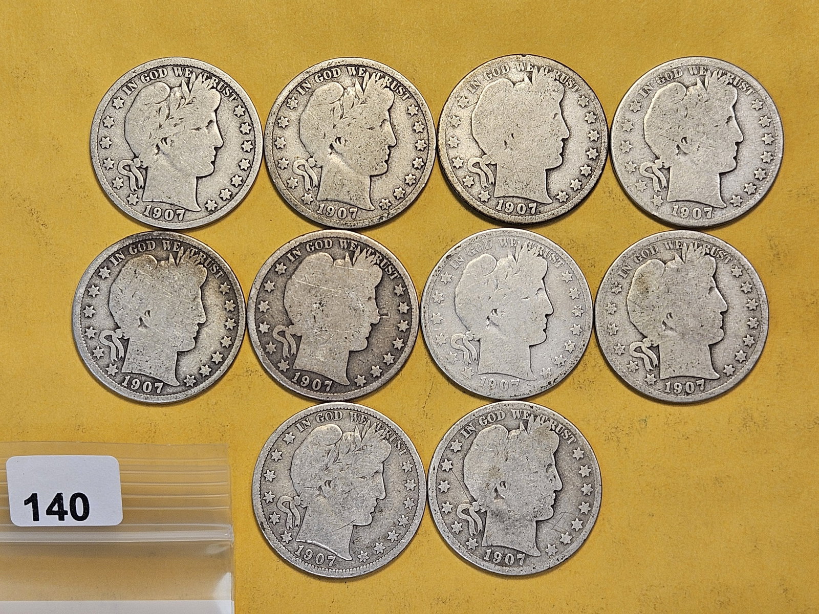 Ten Circulated Barber Silver Half Dollars: Mixed dates and grades