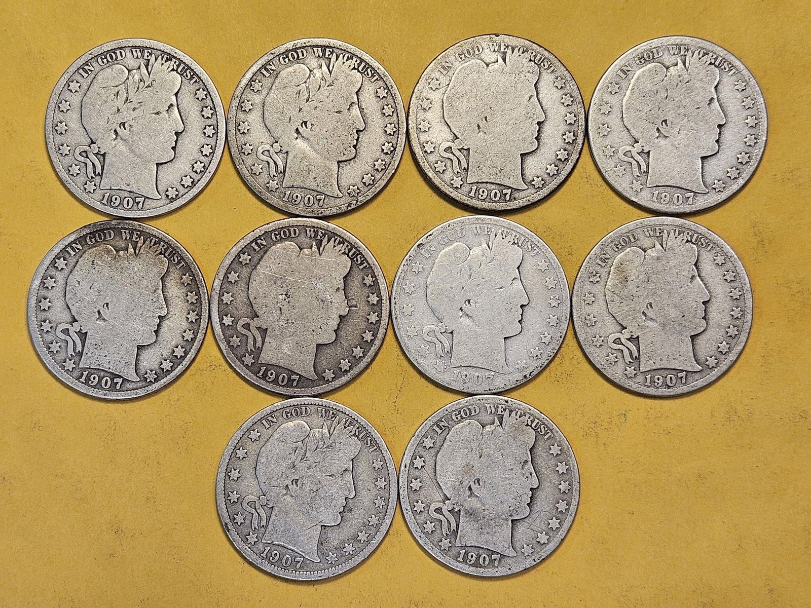 Ten Circulated Barber Silver Half Dollars - 2