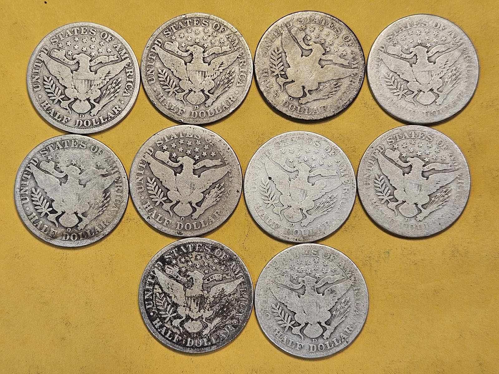 Ten Circulated Barber Silver Half Dollars - 4