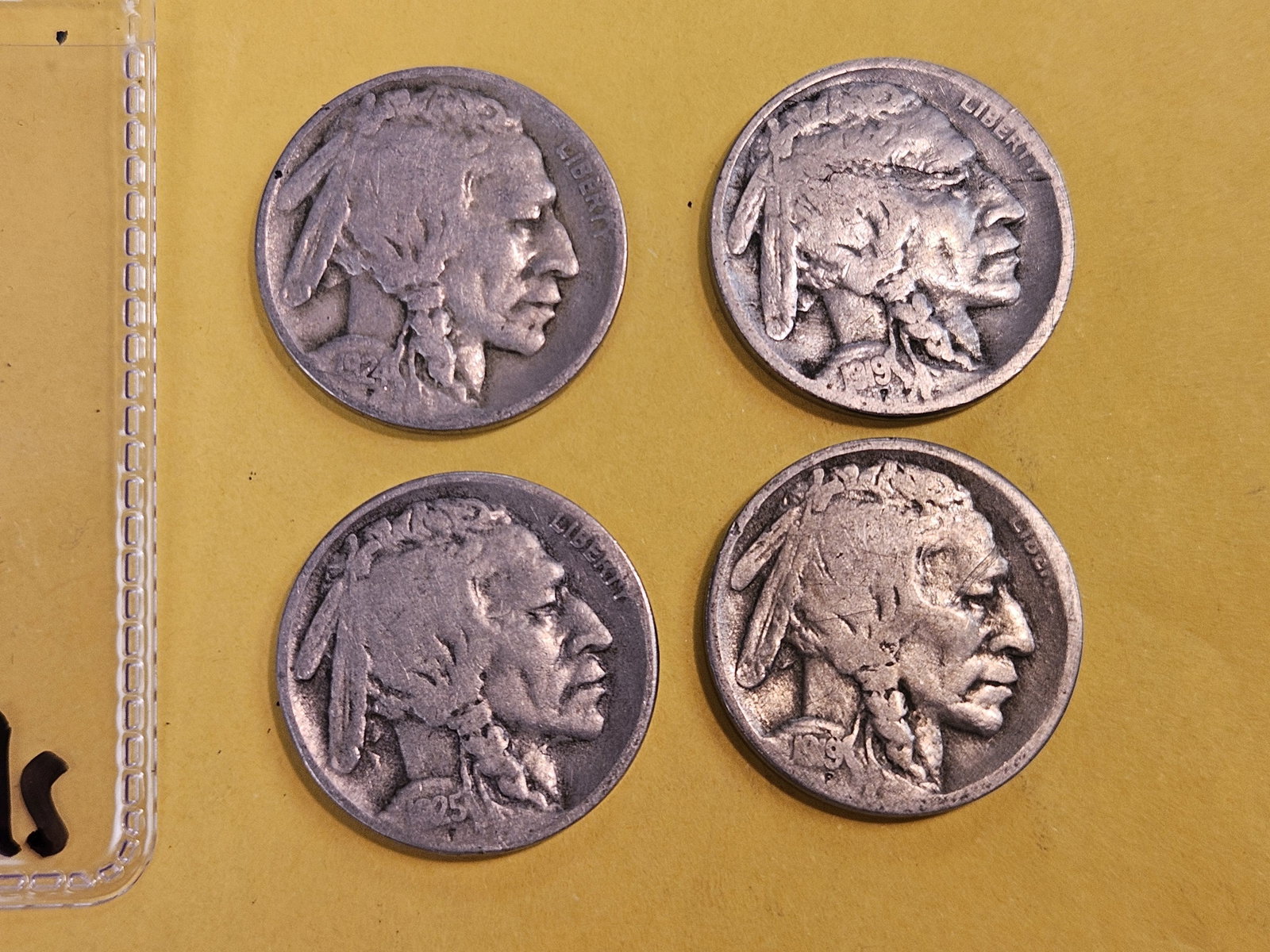 Four better date Buffalo nickels in Good: 1919-D, 1919-S, 1924-D and 1924-S