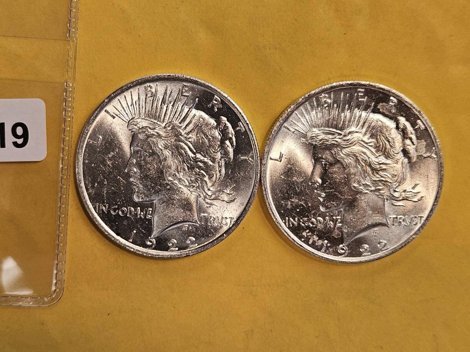 Two Brilliant Uncirculated Peace Silver Dollars: Both 1922