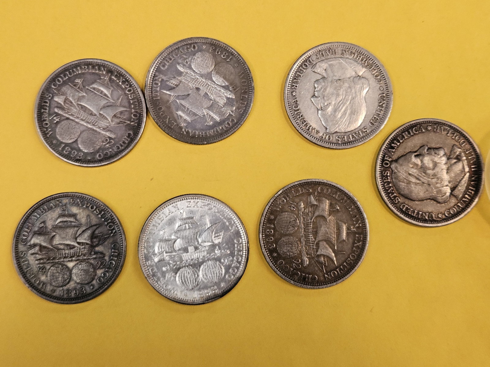Seven mixed Columbian Commemorative silver half dollars - 3