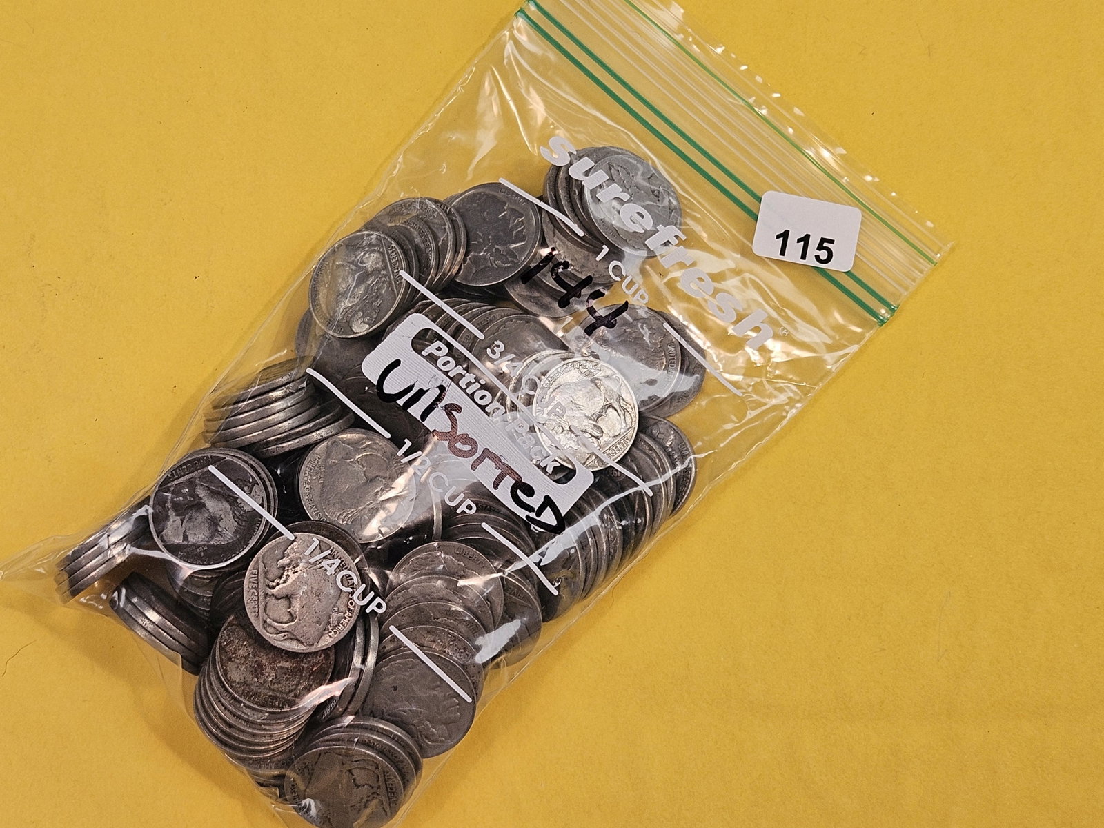 One Hundred Forty-Four Buffalo Nickels: Unsorted. From dealer. Unchecked by us