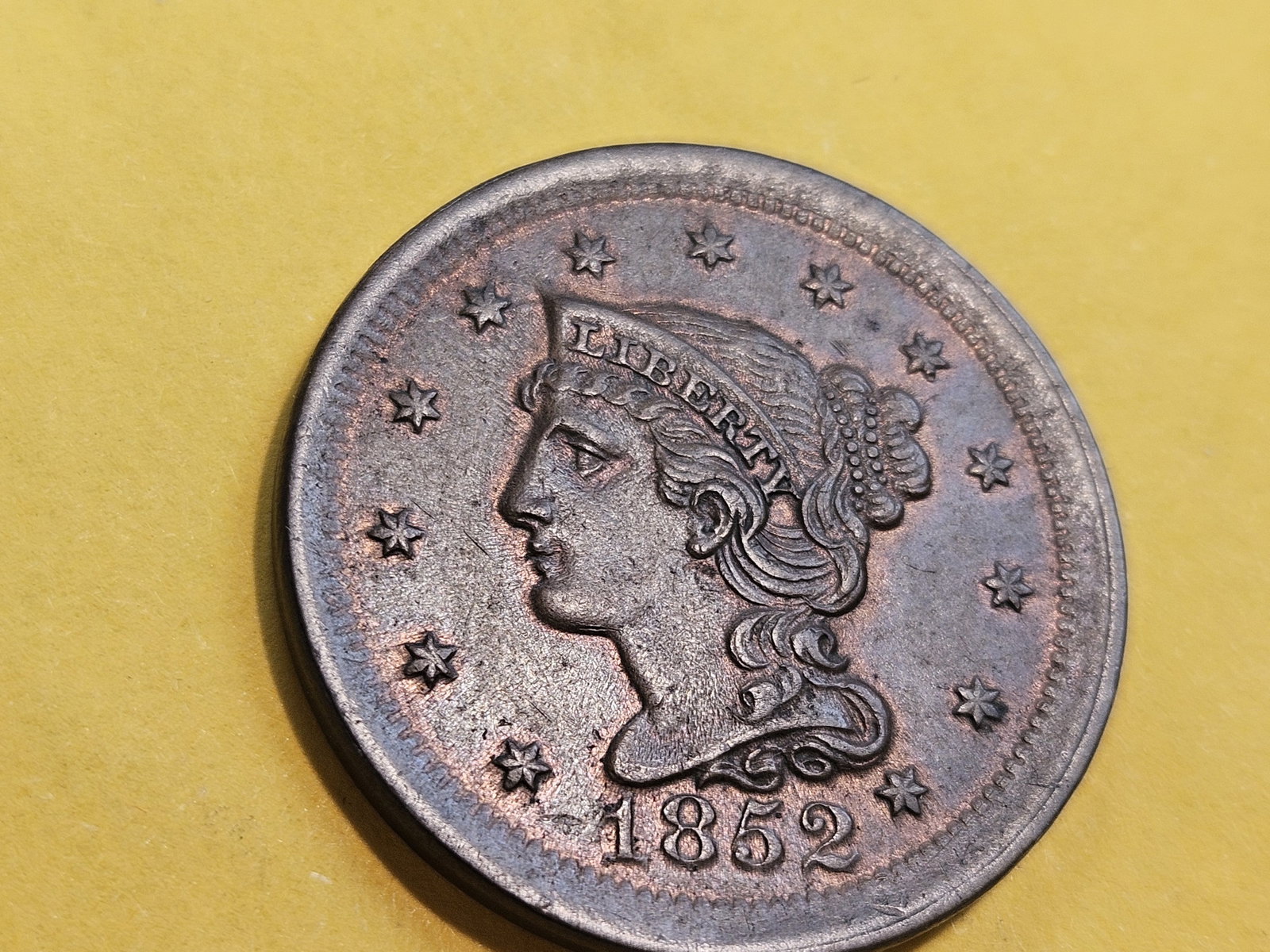 Choice Brown Uncirculated 1852 Braided Hair Large Cent - 4