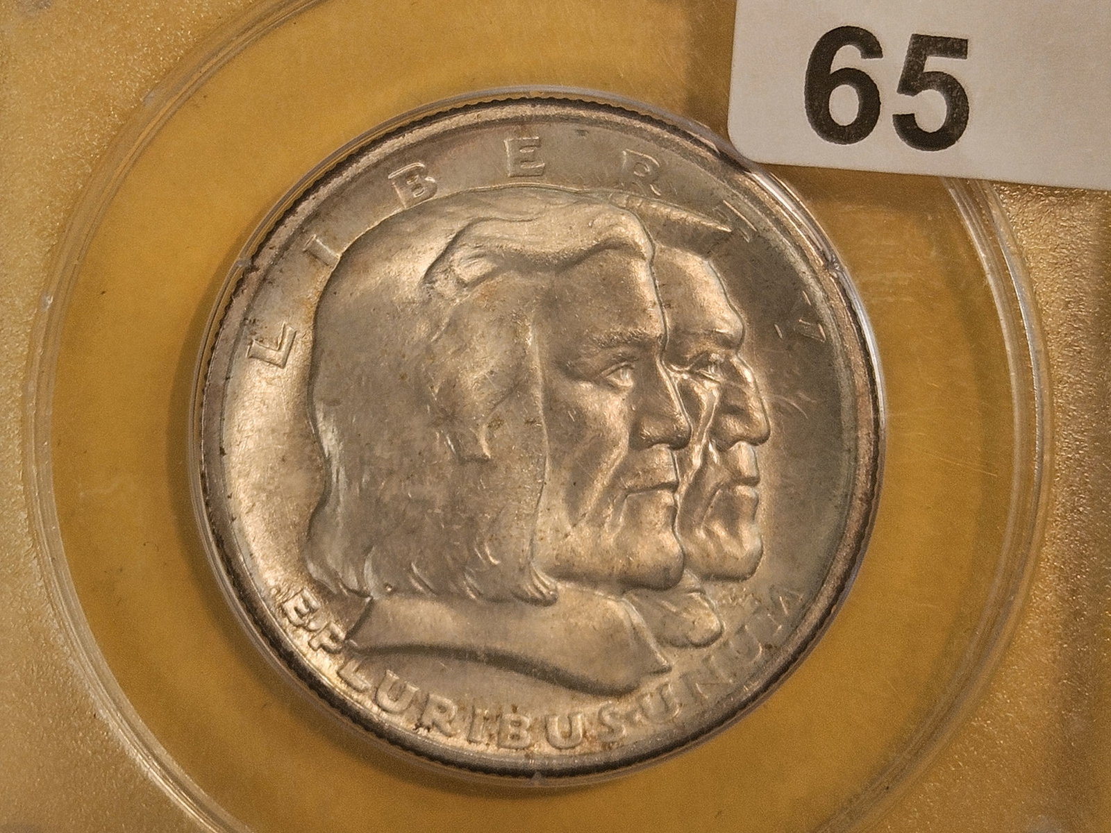 PCGS OGH 1936 Commemmorative silver Half Dollar in Mint State 64: Long Island. Reverse has some toning. Old Green Holder