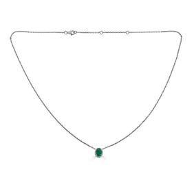 IGL Certified 14K White Gold 0.59 CT Emerald & Natural Diamond Halo Necklace - 16-18" Adjustable