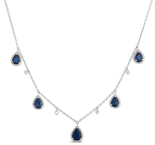 14K White Gold 3.96 CT Sapphire Necklace with Natural Diamonds 16-18" Adjustable Chain