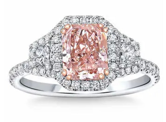 Radiant Cut 1.54 ct Center VVS1 Clarity, Fancy Pink Diamond Platinum Halo Ring (1 of 6)