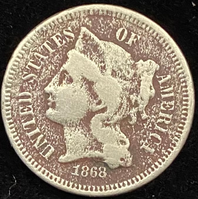 1868 Liberty Head Three cent Nickel (1 of 2)