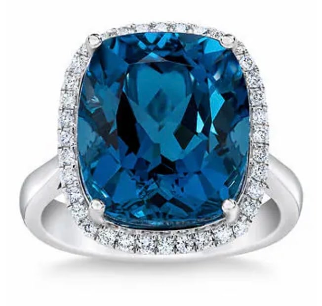 London Blue Topaz and Diamond 14kt White Gold Ring (1 of 6)