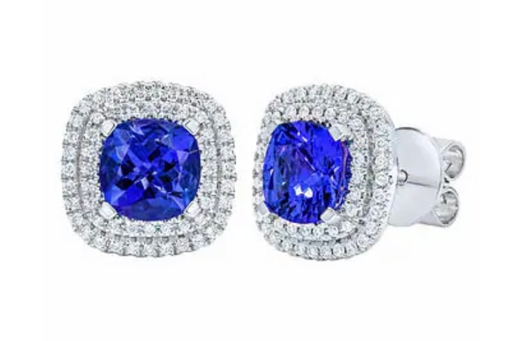 Cushion 7 mm Tanzanite and Diamond 18kt White Gold Stud Earrings (1 of 6)