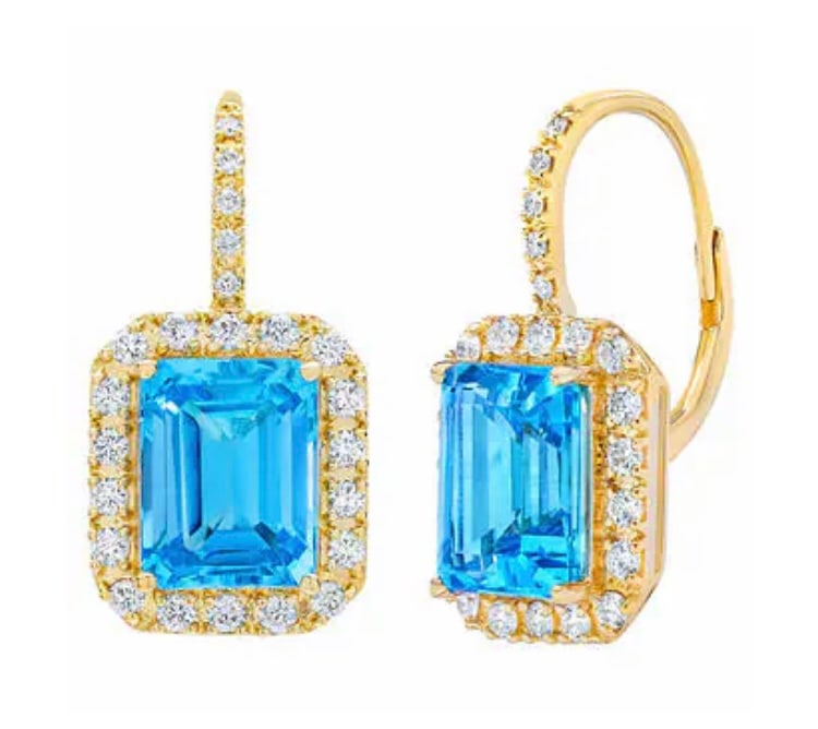 Blue Topaz and Diamond 14kt Yellow Gold Earrings (1 of 5)