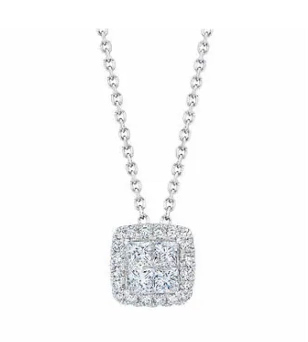 Princess Cut & Round Brilliant 1.00ctw VS2 Clarity, G Color Diamond 14kt White Gold Necklace (1 of 4)