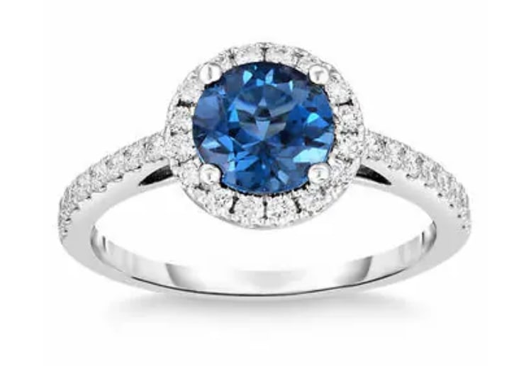 London Blue Topaz and Diamond 14kt White Gold Ring (1 of 5)