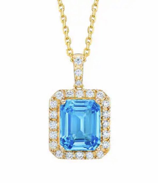 Blue Topaz and Diamond 14kt Yellow Gold Pendant (1 of 4)