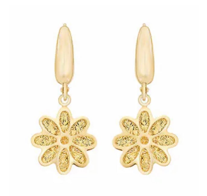 14kt Yellow Gold Flower Dangle Earrings (1 of 4)