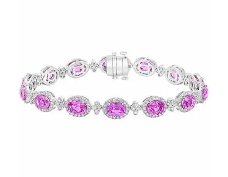 Oval Cut 7 x 5 mm Pink Sapphire & Diamond 18kt White Gold Bracelet (1 of 6)