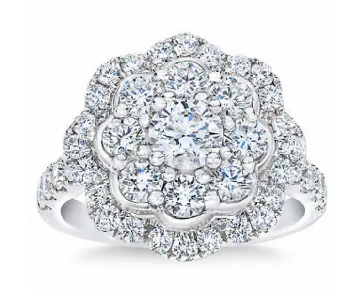 Round Brilliant 2.30 ctw VS2 Clarity, I Color Diamond 14kt White Gold Flower Ring (1 of 3)