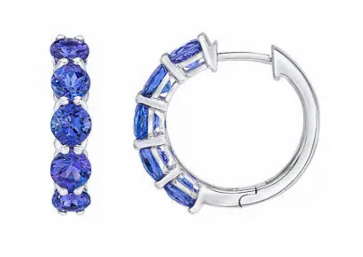 Tanzanite 14kt White Gold Hoop Earrings: Tanzanite 14kt White Gold Hoop Earrings Features: Round Approximately 4 mm Tanzanite Product Details Features: Metal: 14kt White Gold Tanzanite Shape: Round Tanzanite Size: Approximately 4 mm Total Nu