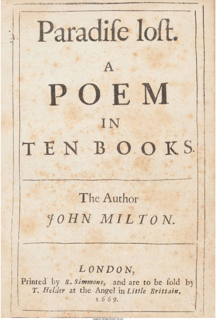 John Milton. Paradise Lost. A Poem in Ten Books. (1 of 2)