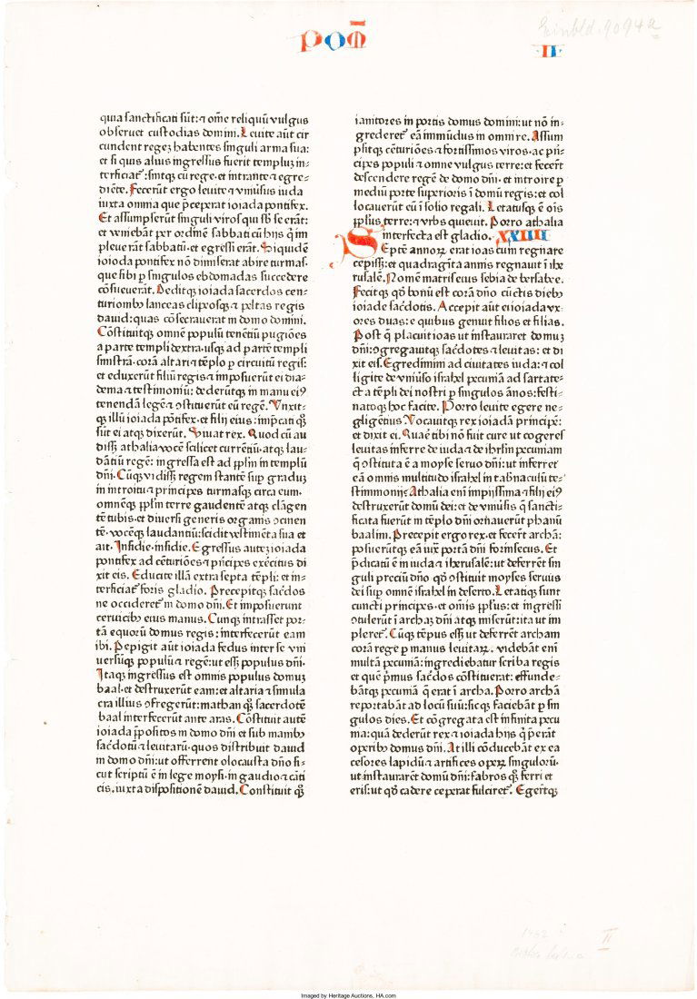[Incunable Leaf]. [Biblia Latina]. [Mainz: Johan (1 of 2)