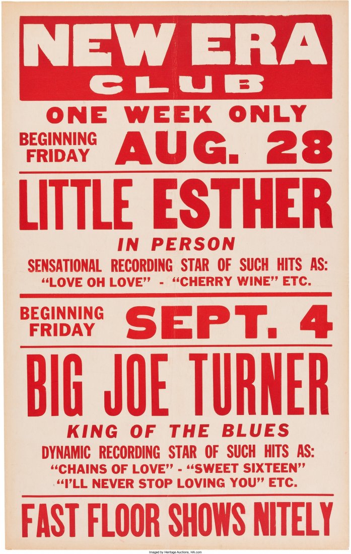 Big Joe Turner/Little Esther New Era Club Concer: Big Joe Turner/Little Esther New Era Club Concert Poster (1953). Extremely Rare. Window c