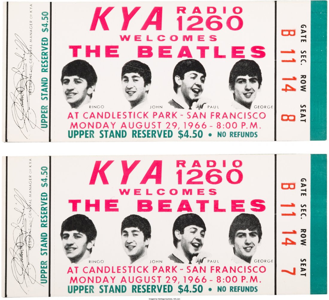 Beatles - Pair of San Francisco Candlestick Park: Beatles - Pair of San Francisco Candlestick Park Unused Concert Tickets (1966). "KYA Rad
