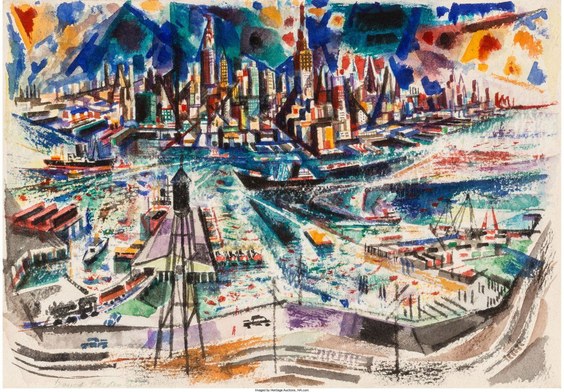David Fredenthal (American, 1914-1958) View of N: David Fredenthal (American, 1914-1958)View of New York from New JerseyWatercolor on