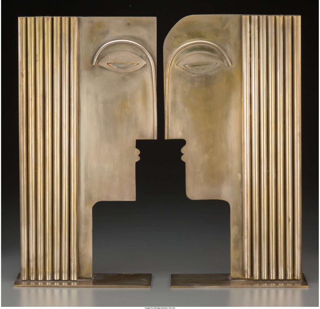 A Pair of Nickel-Plated Brass Heads in Profile: A Pair of Nickel-Plated Brass Heads in Profile, in the manner of Franz Hagenauer circa 1960 Ma