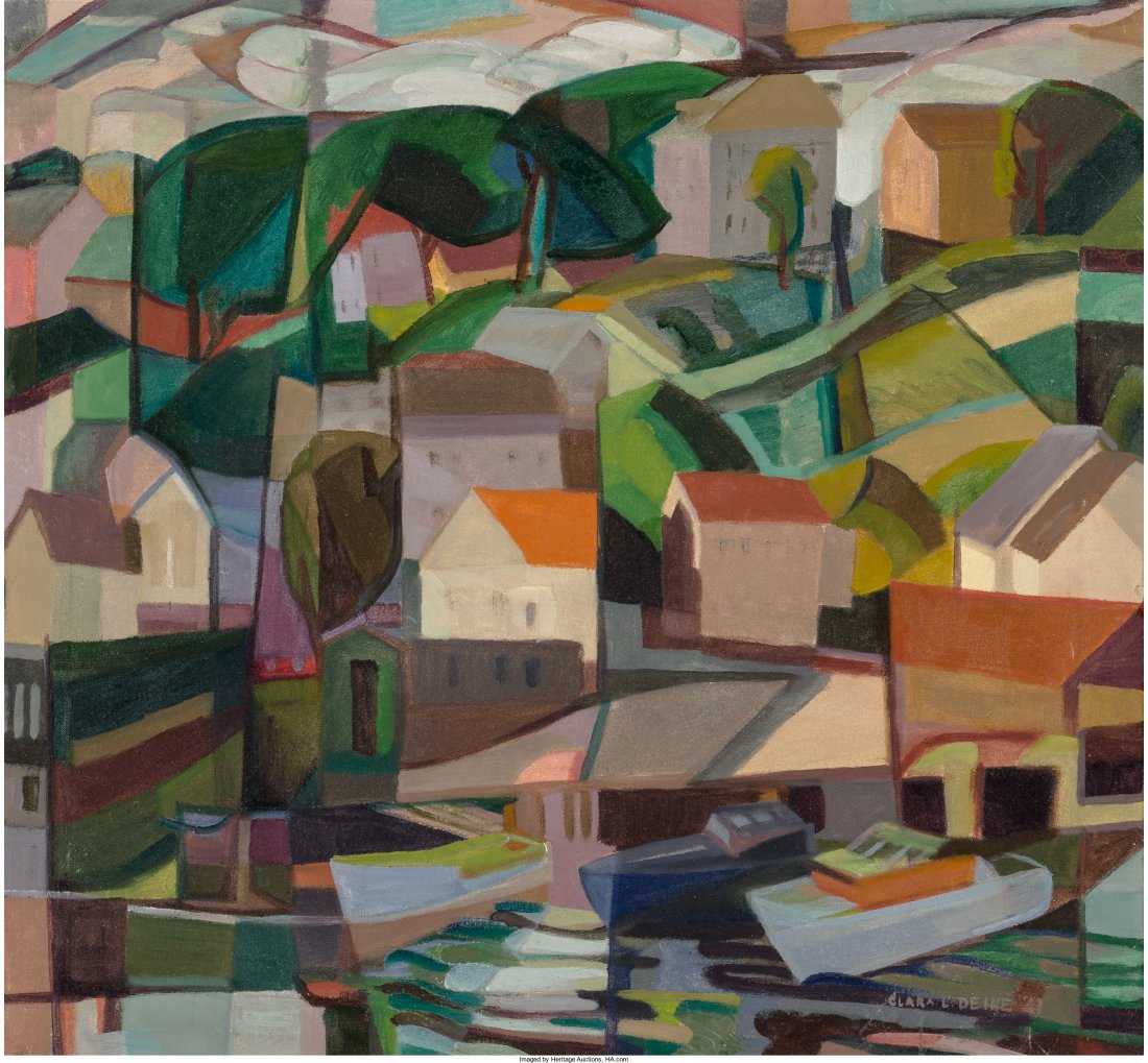Clara Deike (American, 1881-1964) The Harbor, 19: Clara Deike (American, 1881-1964)The Harbor, 1941Oil on canvas24 x 26 inches (6