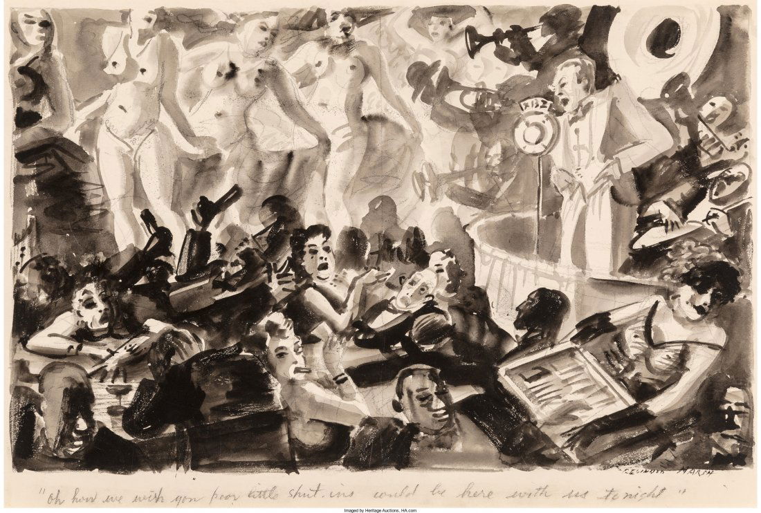 Reginald Marsh (American, 1898-1954) "Oh How We: Reginald Marsh (American, 1898-1954)"Oh How We Wish You Poor Little Shut Ins Would Be Here With
