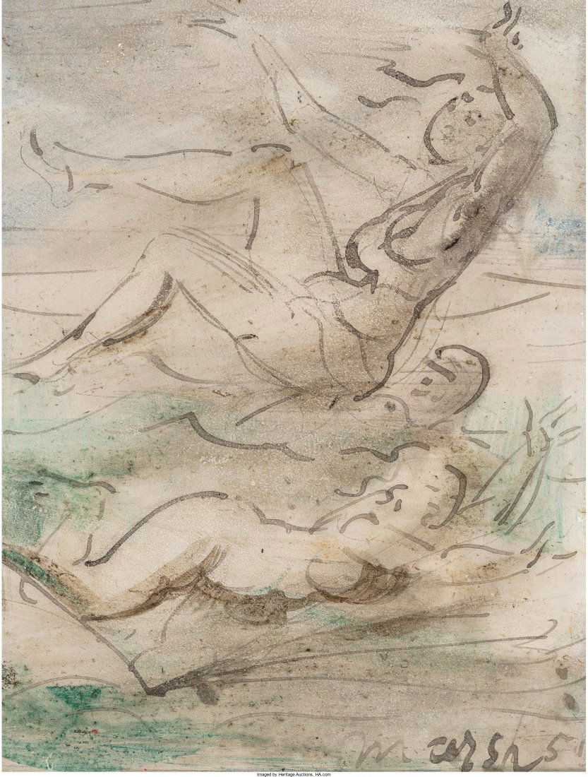 Reginald Marsh (American, 1898-1954) Nudes, 1951: Reginald Marsh (American, 1898-1954)Nudes, 1951Watercolor on paper5 x 3-3/4 inc
