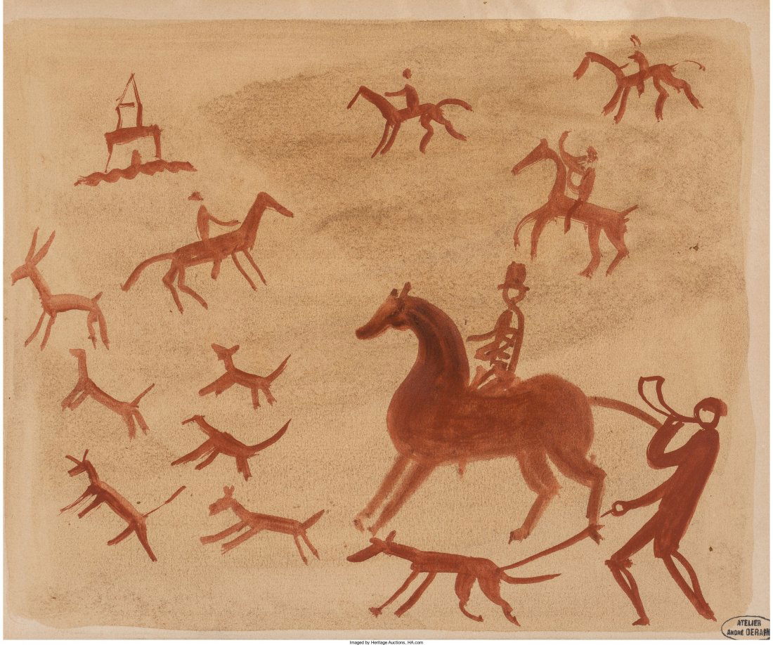 André Derain (French, 1880-1954) La Chasse (The: André Derain (French, 1880-1954)La Chasse (The Hunt)Watercolor on buff paper10