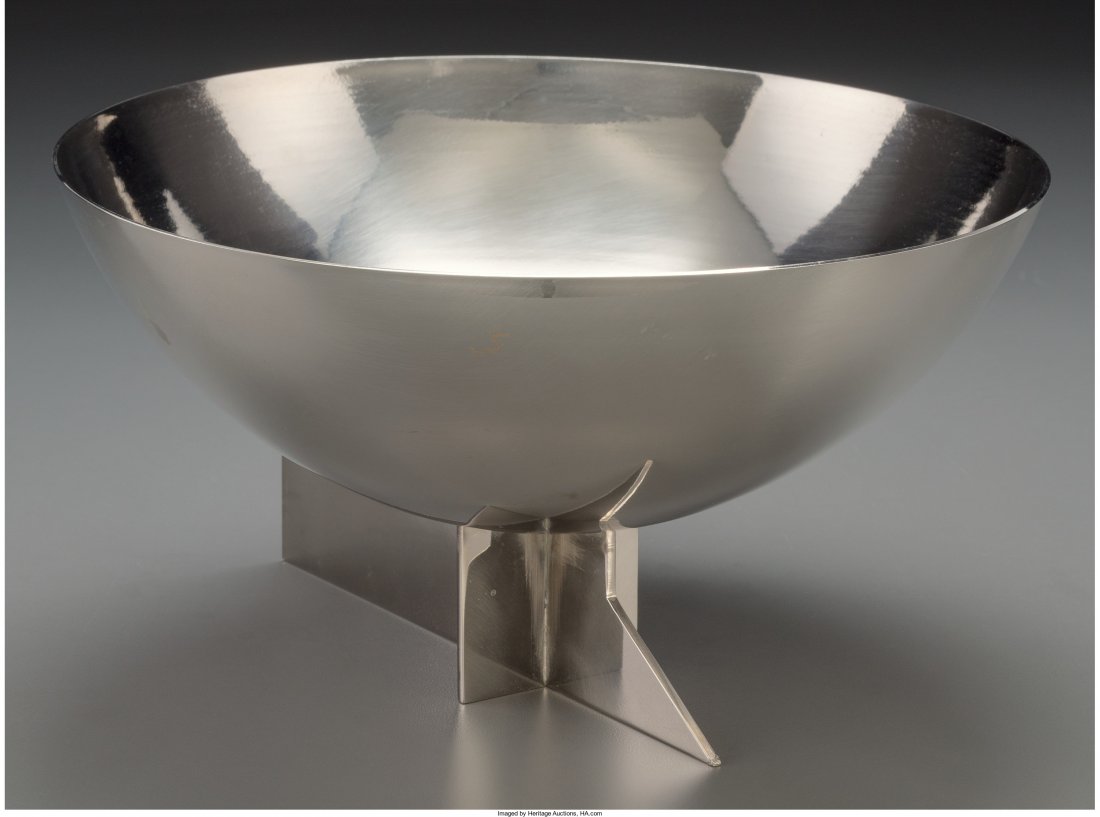 A Modernist Silver-Plated Center in the manner: A Modernist Silver-Plated Centerpiece Bowl in the manner of La Maison Desny, circa 1929 Marks: D