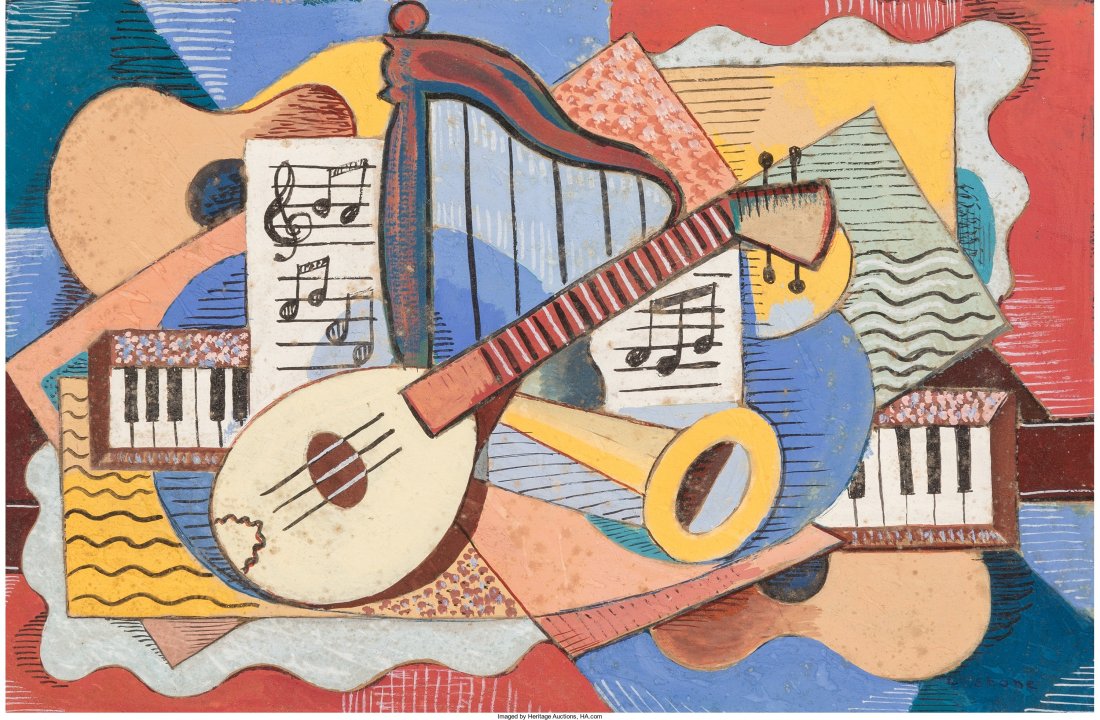 Louis K. Stone (American, 1902-1984) Musical Sti: Louis K. Stone (American, 1902-1984)Musical Still Life, 1930Gouache on board12