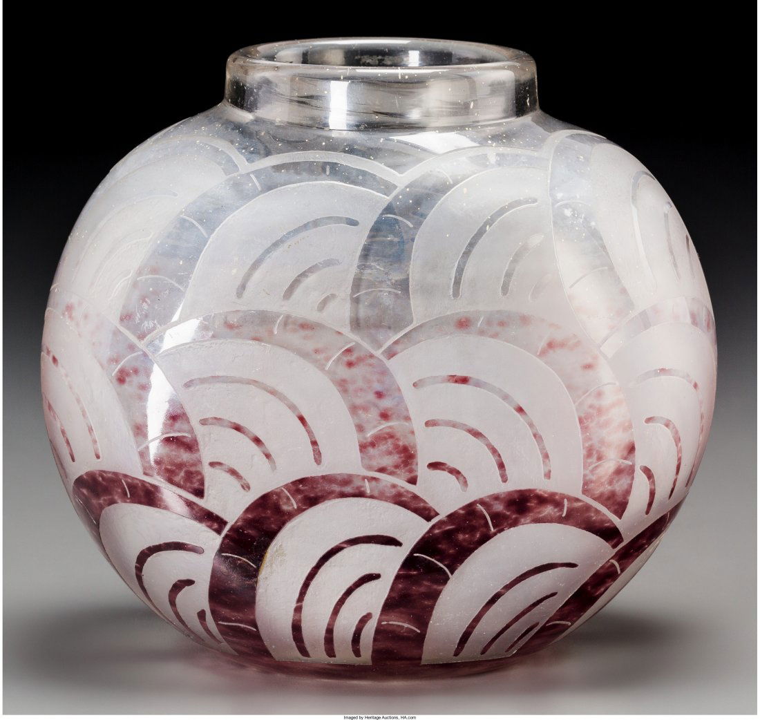 A Schneider Le Verre Francais Mottled and Acid-E: A Schneider Le Verre Francais Mottled and Acid-Etched Vase, Ã‰pinay-sur-Seine, France, ci