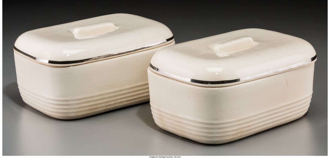 A Pair of Machine Age Chromed Ceramic Refrigerat: A Pair of Machine Age Chromed Ceramic Refrigerator Ware Attributed to Viktor Schreckengost, ci