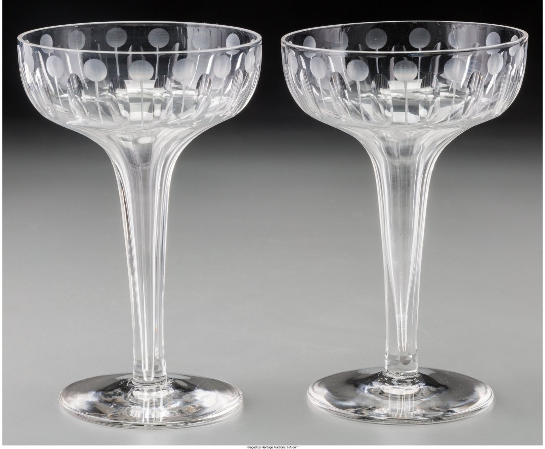 A Set of Six Cut-Glass and Intaglio Champagne Co: A Set of Six Cut-Glass and Intaglio Champagne Coupes, 20th century 5-1/2 inches high (
