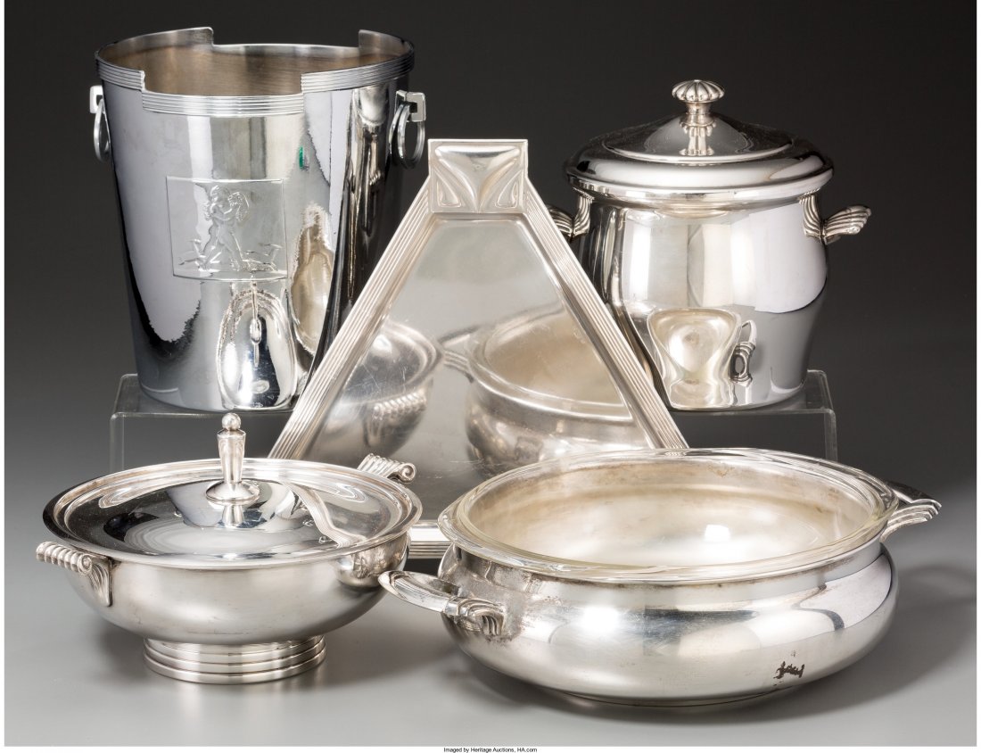 Five Chromed and Silver-Plated Tablewares, 20th : Five Chromed and Silver-Plated Tablewares, 20th century Marks: (various) 9-1/4 inches hi