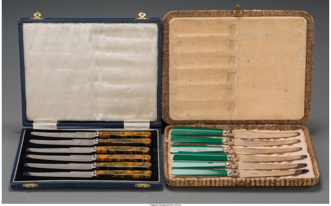 Two Cased Sets of Fruit Knives, mid-20th century: Two Cased Sets of Fruit Knives, mid-20th century 7 inches long (17.8 cm) (longest, knife)